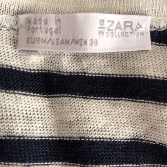 Zara White and Navy Blue Striped Short Sleeve V Neck Loose Fit Shirt Top… - Picture 5 of 5